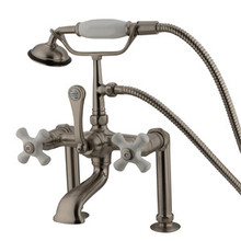 Kingston Brass Deck Mount Clawfoot Tub Filler Faucet with Hand Shower - Satin Nickel