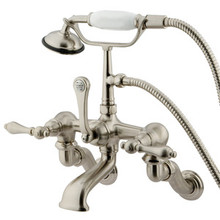 Kingston Brass Adjustable 3-3/8" - 10" Center Wall Mount Clawfoot Tub Filler Faucet with Hand Shower - Satin Nickel CC457T8