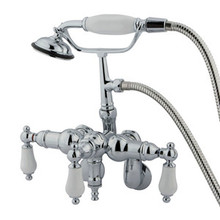 Kingston Brass Adjustable 3-3/8" - 10" Center Wall Mount Clawfoot Tub Filler Faucet with Hand Shower - Polished Chrome CC422T1