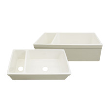 Whitehaus WHQDB542 Quatro 36" x 19" Alcove Reversible Double Bowl Fireclay Kitchen Sink With Decorative 2 1/2" Lip On Both Sides - Biscuit