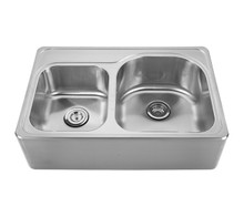 Whitehaus WHNAPD3322 Noah's Collection Double Bowl Drop-in Apron Kitchen Sink With Seamless Front 33" x 22" - Brushed Stainless Steel