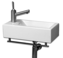 Whitehaus WH1-114RTB 19 3/4" Isabella Wall Mount Sink With Chrome Towel Bar & Center Drain - White