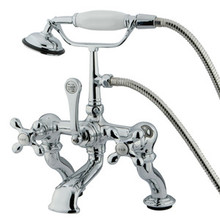 Kingston Brass Adjustable 3-3/8" - 10" Center Deck Mount Clawfoot Tub Filler Faucet with Hand Shower - Polished Chrome CC416T1