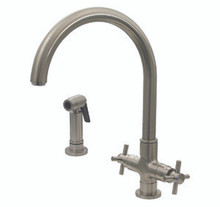 Whitehaus 3-03954CH85 Luxe+ Two Handle Single Hole Kitchen Faucet with Cross Handle & Side Spray - Chrome
