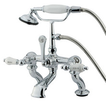 Kingston Brass Adjustable 3-3/8" - 10" Center Deck Mount Clawfoot Tub Filler Faucet with Hand Shower - Polished Chrome CC414T1