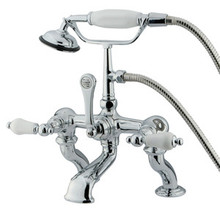 Kingston Brass Adjustable 3-3/8" - 10" Center Deck Mount Clawfoot Tub Filler Faucet with Hand Shower - Polished Chrome CC412T1