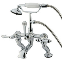 Kingston Brass Adjustable 3-3/8" - 10" Center Deck Mount Clawfoot Tub Filler Faucet with Hand Shower - Polished Chrome