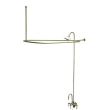 Kingston Brass Clawfoot Tub High Rise Faucet with Shower Riser, Shower Head, Curtain Rod, Drain, & 22" Supply Lines - Satin Nickel