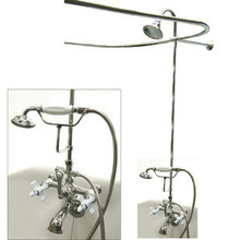Kingston Brass Clawfoot Tub Faucet & Handshower with Shower Riser, Shower Head, Curtain Rod, Drain, & 24" Supply Lines - Polished Chrome CCK1181PX