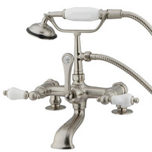 Kingston Brass 7" Deck Mount Clawfoot Tub Filler Faucet with Hand Shower - Satin Nickel CC205T8