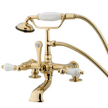 Kingston Brass 7" Deck Mount Clawfoot Tub Filler Faucet with Hand Shower - Polished Brass CC205T2