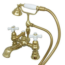 Kingston Brass 7" Deck Mount Clawfoot Tub Filler Faucet with Hand Shower - Polished Brass CC1160T2