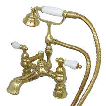 Kingston Brass 7" Deck Mount Clawfoot Tub Filler Faucet with Hand Shower - Polished Brass CC1156T2