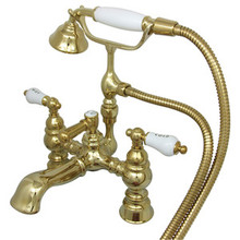 Kingston Brass 7" Deck Mount Clawfoot Tub Filler Faucet with Hand Shower - Polished Brass CC1154T2