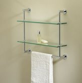 Valsan Essentials 57308CR 2-Tier Shelf w/ Towel Bar - Glass Shelf - Chrome