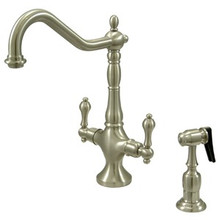 Kingston Brass Two Handle Single Hole Kitchen Faucet & Brass Side Spray - Satin Nickel KS1778ALBS