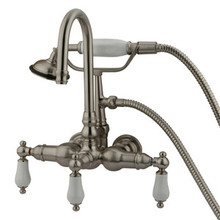 Kingston Brass 3-3/8" Wall Mount Clawfoot Tub Filler Faucet with Hand Shower - Satin Nickel