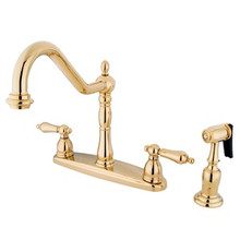 Kingston Brass Two Handle Kitchen Faucet & Brass Side Spray - Polished Brass