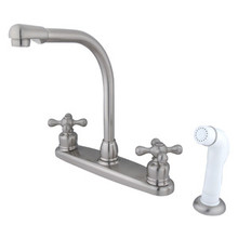 Kingston Brass Two Handle High Arch Kitchen Faucet Faucet & White Side Spray - Satin Nickel