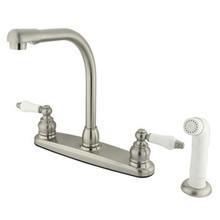 Kingston Brass Two Handle High Arch Kitchen Faucet & Non-Metallic Side Spray - Satin Nickel