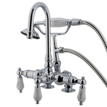 Kingston Brass 3-3/8" Deck Mount Clawfoot Tub Filler Faucet with Hand Shower - Polished Chrome CC18T1