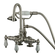 Kingston Brass 3-3/8" Deck Mount Clawfoot Tub Filler Faucet with Hand Shower - Satin Nickel CC17T8
