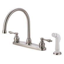 Kingston Brass Two Handle Goose Neck Kitchen Faucet Faucet & White Side Spray - Satin Nickel KB728AL