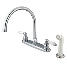 Kingston Brass Two Handle Goose Neck Kitchen Faucet Faucet & White Side Spray - Polished Chrome