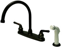 Kingston Brass Two Handle Goose Neck Kitchen Faucet & White Side Spray - Oil Rubbed Bronze
