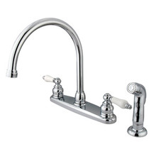 Kingston Brass Two Handle Goose Neck Kitchen Faucet & Side Spray - Polished Chrome KB721SP