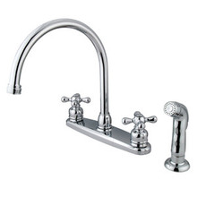 Kingston Brass Two Handle Goose Neck Kitchen Faucet & Side Spray - Polished Chrome