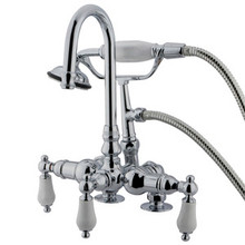 Kingston Brass 3-3/8" Deck Mount Clawfoot Tub Filler Faucet with Hand Shower - Polished Chrome CC16T1