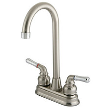 Kingston Brass Two Handle 4" Centerset High-Arch Bar Faucet - Satin Nickel/Polished Chrome