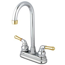 Kingston Brass Two Handle 4" Centerset High-Arch Bar Faucet - Polished Chrome/Polished Brass