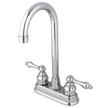 Kingston Brass Two Handle 4" Centerset High-Arch Bar Faucet - Polished Chrome KB491AL