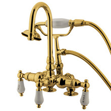 Kingston Brass 3-3/8" Deck Mount Clawfoot Tub Filler Faucet with Hand Shower - Polished Brass CC17T2