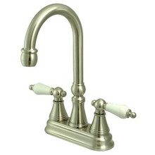 Kingston Brass Two Handle 4" Centerset Bar Faucet without Pop-Up Rod - Satin Nickel KS2498PL