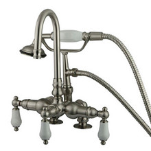 Kingston Brass 3-3/8" Deck Mount Clawfoot Tub Filler Faucet with Hand Shower - Satin Nickel CC15T8