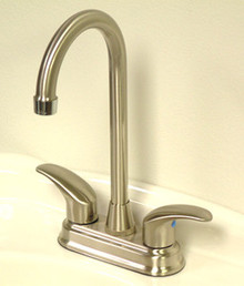 Kingston Brass Two Handle 4" Centerset Bar Faucet - Satin Nickel/Polished Chrome