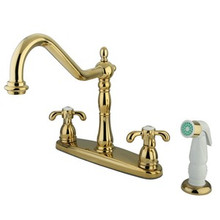 Kingston Brass Two Handle Kitchen Faucet & White Side Spray - Polished Brass