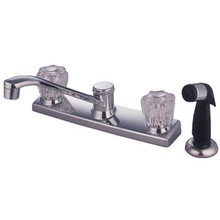 Kingston Brass Two Acrylic Handle Widespread Widespread Kitchen Faucet & Non-Metallic Side Spray - Polished Chrome KB122