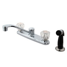 Kingston Brass Two Acrylic Handle Widespread Widespread Kitchen Faucet & Non-Metallic Side Spray - Polished Chrome