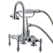Kingston Brass 3-3/8" Deck Mount Clawfoot Tub Filler Faucet with Hand Shower - Polished Chrome