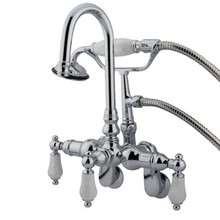 Kingston Brass 3-3/8" - 9" Adjustable Center Wall Mount Clawfoot Tub Filler Faucet with Hand Shower - Polished Chrome CC306T1