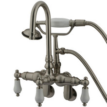 Kingston Brass 3-3/8" - 9" Adjustable Center Wall Mount Clawfoot Tub Filler Faucet with Hand Shower - Satin Nickel CC305T8