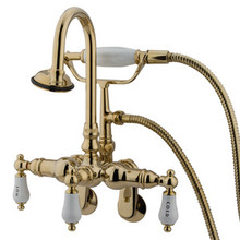 Kingston Brass 3-3/8" - 9" Adjustable Center Wall Mount Clawfoot Tub Filler Faucet with Hand Shower - Polished Brass CC303T2