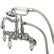 Kingston Brass 3-3/8" - 9" Adjustable Center Wall Mount Clawfoot Tub Filler Faucet with Hand Shower - Polished Chrome CC1306T1