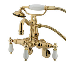 Kingston Brass 3-3/8" - 9" Adjustable Center Wall Mount Clawfoot Tub Filler Faucet with Hand Shower - Polished Brass CC1305T2