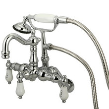 Kingston Brass 3-3/8" - 9" Adjustable Center Wall Mount Clawfoot Tub Filler Faucet with Hand Shower - Polished Chrome CC1304T1