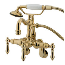 Kingston Brass 3-3/8" - 9" Adjustable Center Wall Mount Clawfoot Tub Filler Faucet with Hand Shower - Polished Brass